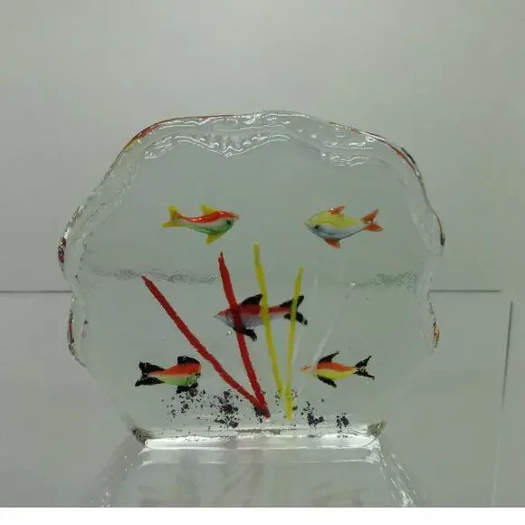 VTG Handcrafted Glass Paperweight Fish Aquarium Murano Style - Picture 3 of 4